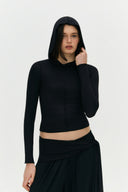 Blusa Manga Longa Capuz Invertida